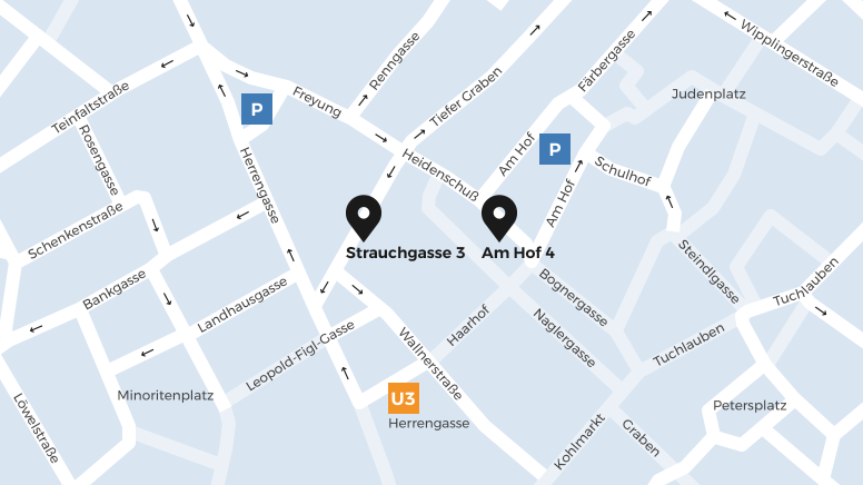 The two OeKB sites on a map of Vienna